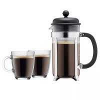 Bodum Caffettiera French Press Coffee Maker, 8 Cup, 1 Liter, 34oz with 2 Glas Mugs