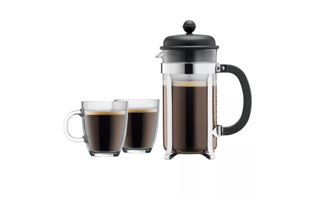  Caffettiera French Press Coffee Maker, 8 Cup, 1 Liter, 34oz with 2 Glas Mugs