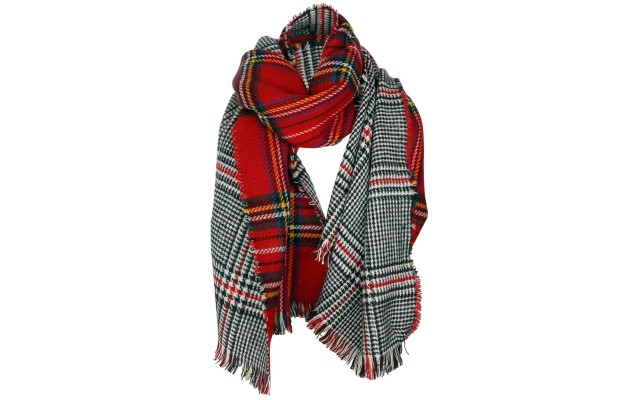 Cejon Scholaraly Double-Plaid Reversible Blanket Scarf, Red