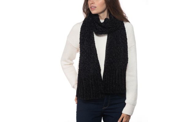  Chenille Muffler Scarf, One Size, Black