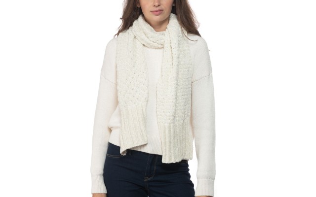  Chenille Muffler Scarf, One Size, White