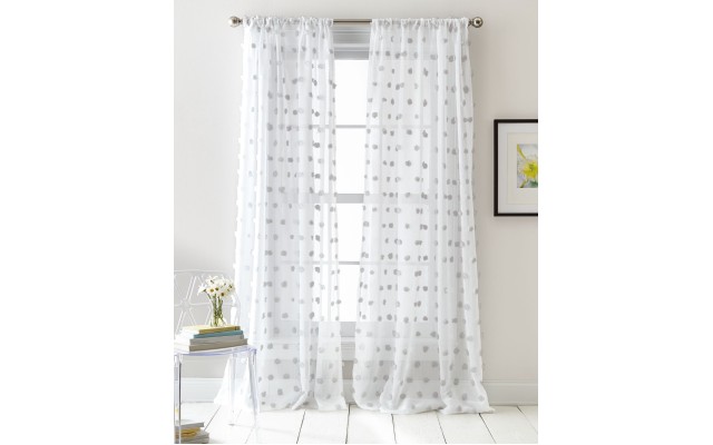  Ella Pompom Dot 50″ x 84″ Sheer Curtain Set