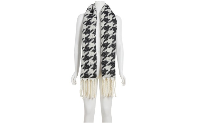  Oversized Houndstooth Scarf, Black