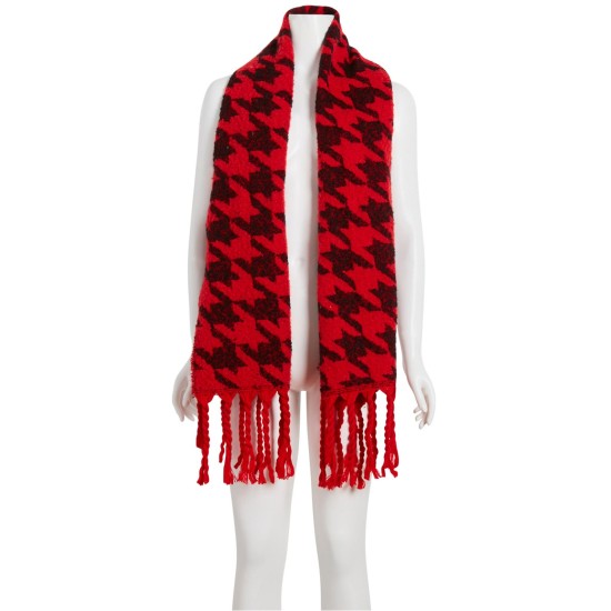  Oversized Houndstooth Scarf, Red