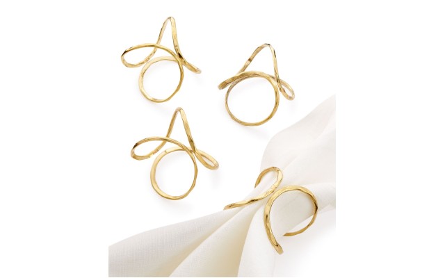  Brass Squiggle Set of 4 Napkin Rings