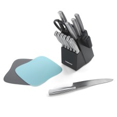 Farberware Edgekeeper 15 Piece Stainless Steel Knife Block Set with Built In Sharpener, Silver