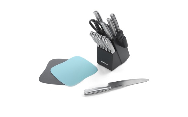  Edgekeeper 15 Piece Stainless Steel Knife Block Set with Built In Sharpener, Silver