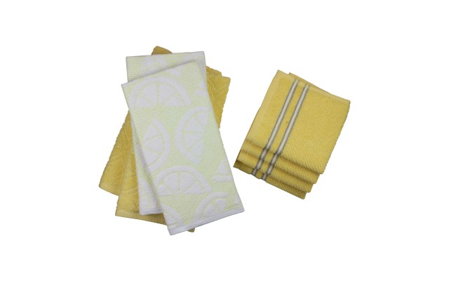 Freshee 100% Cotton Kitchen Towel and Dishcloth Set with Antimicrobial Treatment, 4 Kitchen Towels, 4 Dishcloths, Yellow