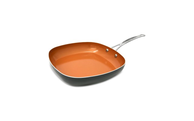 Deep Square Non-stick Ceramic Copper Frying Pan, 9.5″, Brownish