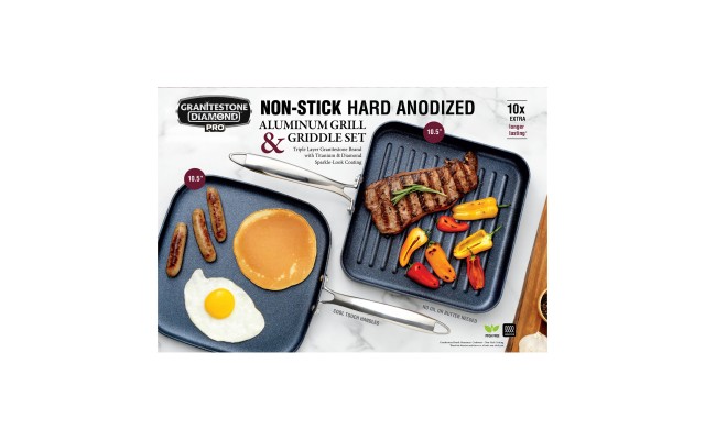  Stainless Steel Handles Non-stick Coating Hard Anodized Exterior Aluminum Grill and Griddle Set
