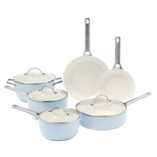 GreenPan Padova Healthy Ceramic Nonstick Cookware Pots and Pans Set, 10 Piece, Light Blue