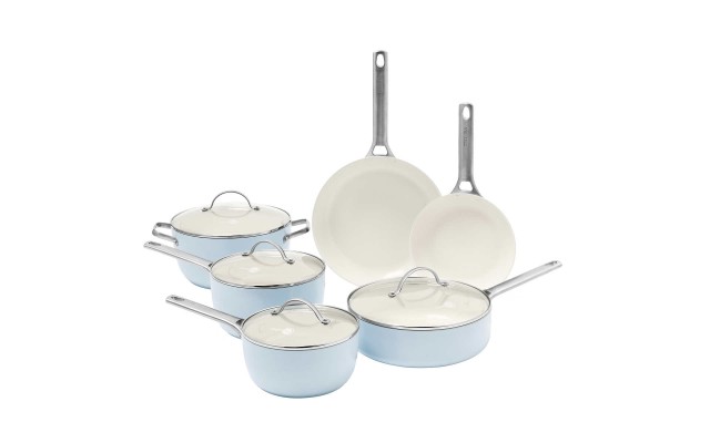  Padova Healthy Ceramic Nonstick Cookware Pots and Pans Set, 10 Piece, Light Blue