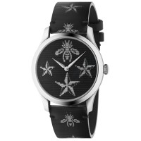 Gucci Unisex Swiss G-Timeless Black Hologram Leather Strap Watch 38mm