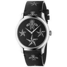 Gucci Unisex Swiss G-Timeless Black Hologram Leather Strap Watch 38mm