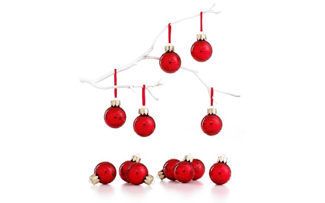  Box of 12 Mini Red Glitter Ornaments