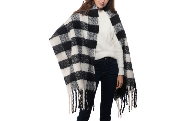 Inc Buffalo Check Blanket Scarf, White