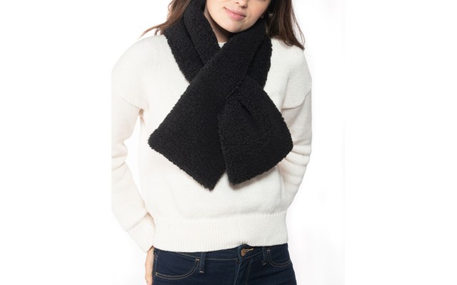Inc Faux-Sherpa Pull-Through Muffler Scarf, Black