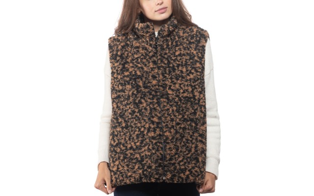  Animal-print Faux-fur Vest Tan