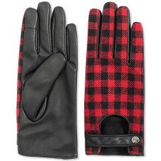 INC International Concepts Buffalo-Plaid Driver Gloves (Red, Medium)