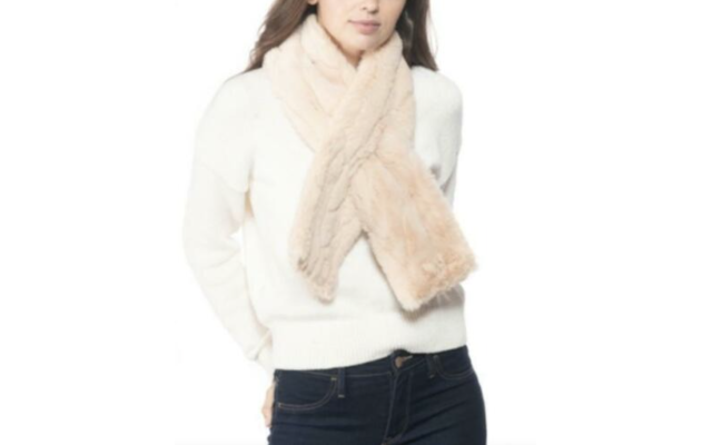  Embossed Faux-Fur Stole, Brown