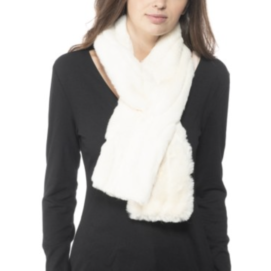  Embossed Faux-Fur Stole, White