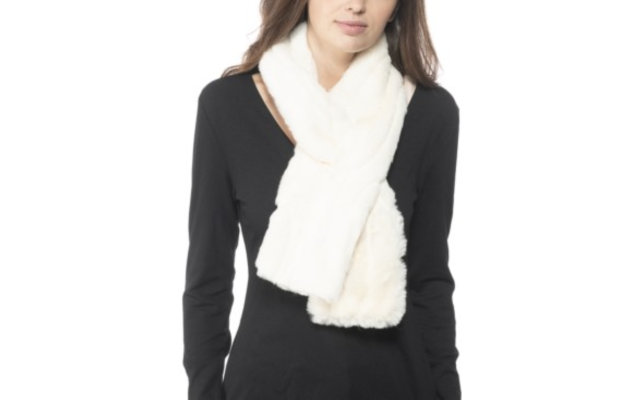  Embossed Faux-Fur Stole, White