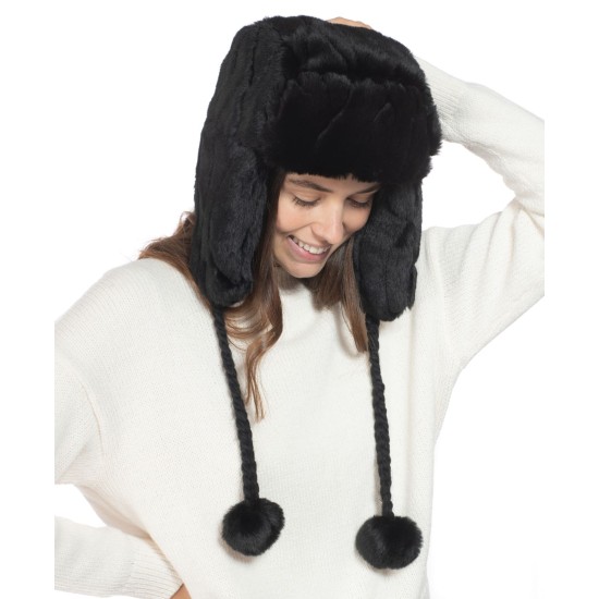  Embossed Faux-fur Trapper Hat Black