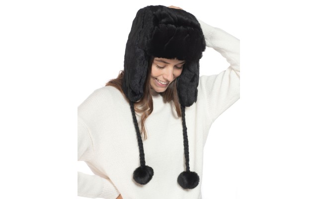  Embossed Faux-fur Trapper Hat Black