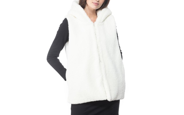  Faux-fur Hooded Vest Ivory