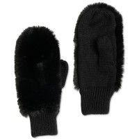 INC International Concepts INC Faux-Fur Mittens (Black, One Size)