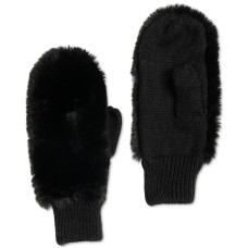 INC International Concepts INC Faux-Fur Mittens (Black, One Size)