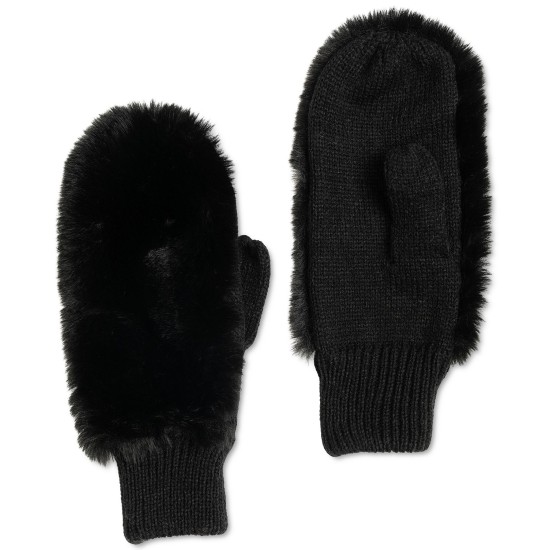  Concepts INC Faux-Fur Mittens (Black, One Size)