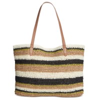 INC International Concepts Womens Tropical Straw Tote (Brown/Gold)