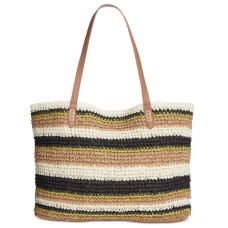 INC International Concepts Womens Tropical Straw Tote (Brown/Gold)