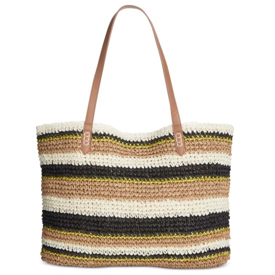  Womens Tropical Straw Tote (Brown/Gold)