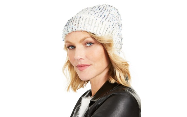Inc Sequin Shine Beanie, White