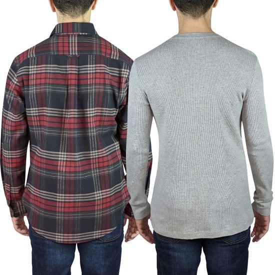  Men’s Flannel + Thermal Has Ribbed Cuff And Neck, 2-pack, Gray, Large Tall