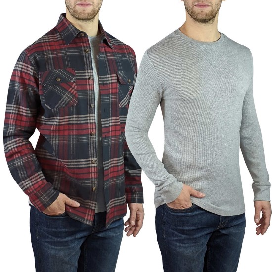  Men’s Flannel + Thermal Has Ribbed Cuff And Neck, 2-pack, Gray, Large Tall