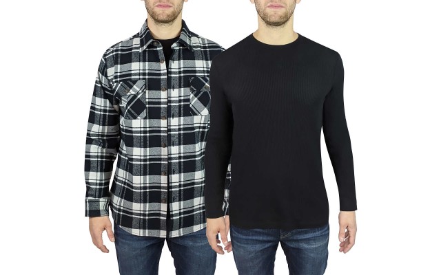  Men’s Flannel + Thermal Has Ribbed Cuff And Neck, 2-pack, Black, X-Large Tall