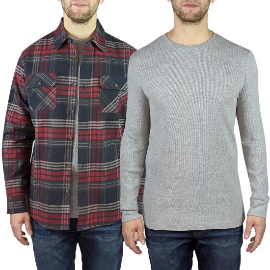  Men’s Flannel + Thermal Has Ribbed Cuff And Neck, 2-pack, Gray, Large Tall