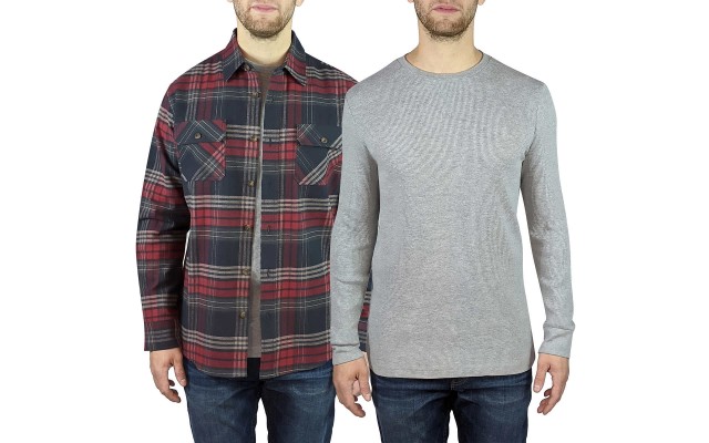  Men’s Flannel + Thermal Has Ribbed Cuff And Neck, 2-pack, Gray, XX-Large