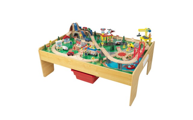 KidKraft Adventure Town Railways Train Set and Table with EZ Kraft Assembly