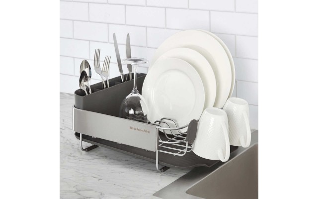  Compact Stainless Steel Dish-Drying Rack, Gray