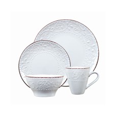 Lorren Home Trends 16 Piece Stoneware Scroll Dinnerware Set, White