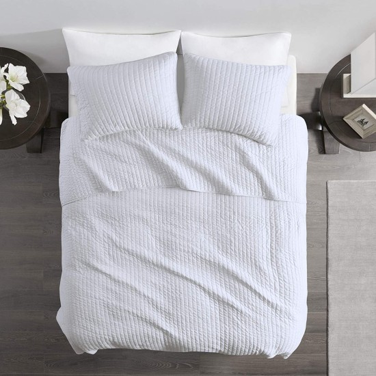  Keaton 2-Piece Twin/Twin XL Quilted Coverlet Set (Twin/Twin XL(68″x90″), Stripe White, 2 Piece)