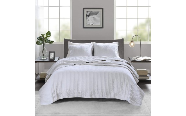  Keaton 2-Piece Twin/Twin XL Quilted Coverlet Set (Twin/Twin XL(68″x90″), Stripe White, 2 Piece)