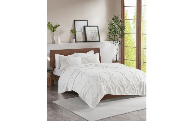  Pacey Full/Queen 3 Piece Cotton Chenille Geometric Coverlet Set