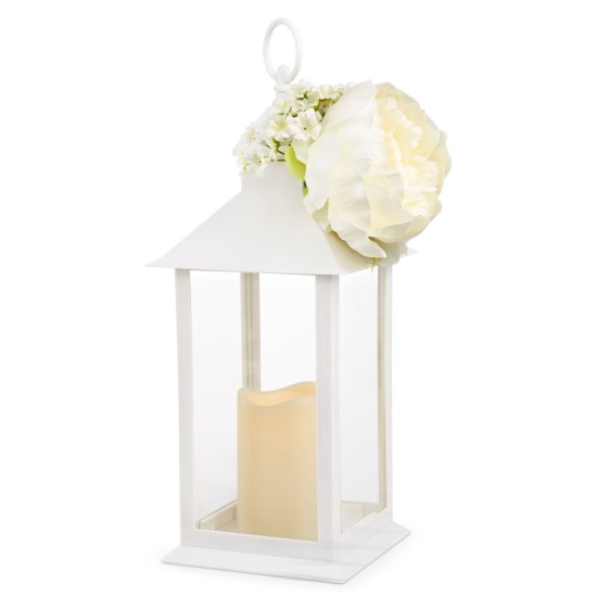  Collection Spring White Lantern with Artificial Flower