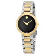 Movado Women's Modern Classic Two Tone Watch with Concave Dot Museum Dial, Black/Gold (Model 607102)