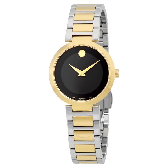  Women’s Modern Classic Two Tone Watch with Concave Dot Museum Dial, Black/Gold (Model 607102)